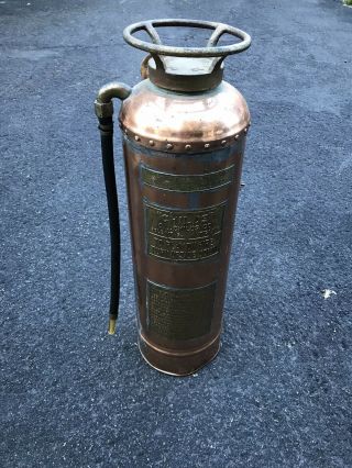 VINTAGE ANTIQUE COPPER FIRE EXTINGUISHER CHILDS AMERICAN LAFRANCE ELMIRA NY 2