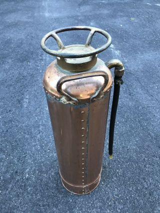 VINTAGE ANTIQUE COPPER FIRE EXTINGUISHER CHILDS AMERICAN LAFRANCE ELMIRA NY 3