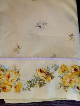 Vtg 1970’s Yellow Flat Sheet Queen Size Roses 60x80 Cottage 3