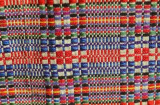 Mid Century Modern Small Blanket Throw Blue Red Yellow Woven Pattern