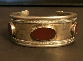 Antique Turkmen Silver With Gold Wash Tribal Bracelet