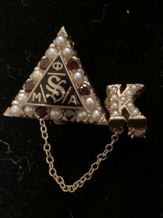 Phi Mu Alpha Sinfonia Fraternity Pin 10k Yellow Gold Pearls & Garnets With “k”