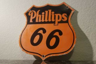 Vintage Phillips 66 Gasoline Porcelain Gas Oil Service Station Pump Plate Sign