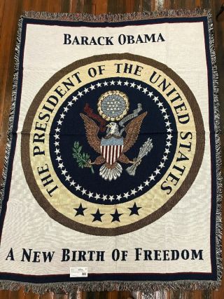 President Barack Obama Presidential Seal Freedom Cotton Woven Throw Blanket Rare