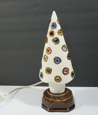 12 " Vintage Ceramic Christmas Tree Mid Century Faux Gem Stone Inserts Lighted