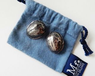 Mignon Faget Sterling Silver Walnut Clip Earrings Retired Gorgeous Vintage