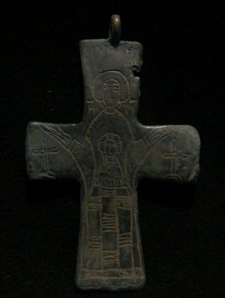 Medieval Crusaders Era Bronze Religious Cross Pendant 1200 - 1300 Ad