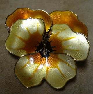 Vintage David Andersen Norway Sterling Silver Big Enamel Pansy Flower Brooch Pin