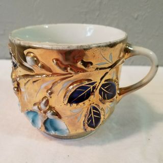 Vintage Made In Germany Porcelain Mustache Cup Gold With Floral Design On Side