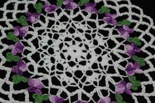 Fabulous Vintage Green Purple Floral Crocheted Doily Handmade
