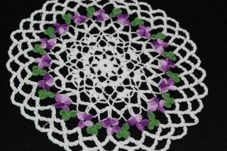 Fabulous Vintage Green Purple Floral Crocheted Doily Handmade 2