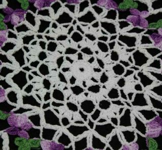 Fabulous Vintage Green Purple Floral Crocheted Doily Handmade 3