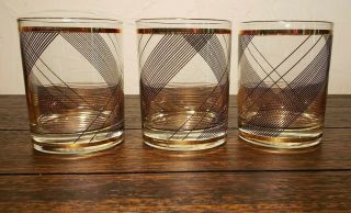 Culver Glass 22k Gold And Black Striped Mid Century Modern Whiskey Rocks Glasses