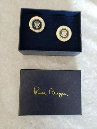 Ronald Reagan Signed Full Color Series Presidential Seal Cufflinks - White House