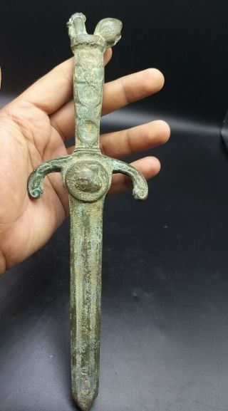 Rare Old Antique Roman Byzintine Bronze Sword With A Bird On Top
