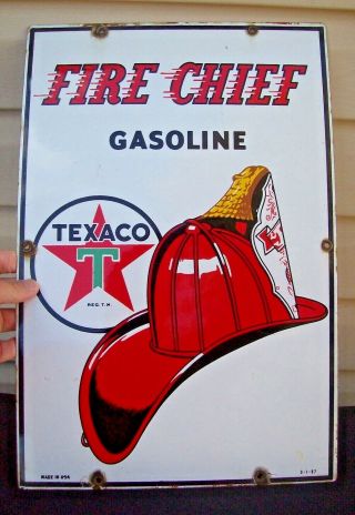 1957 Vintage Texaco Fire Chief Porcelain Enamel Gas Pump Advertising Sign Garage