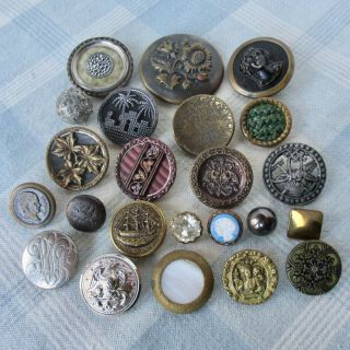Assortment Of 23 Antique And Vintage Metal Buttons
