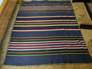 Vintage Wool Camp Blanket.  Bright Patterned Horizontal Stripes.  76.  5 X 60.  5 "