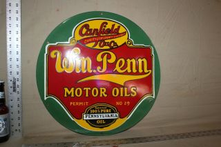 Wm Penn Canfield Motor Oil Service Dealer Porcelain Metal Sign Gas Oil Farm