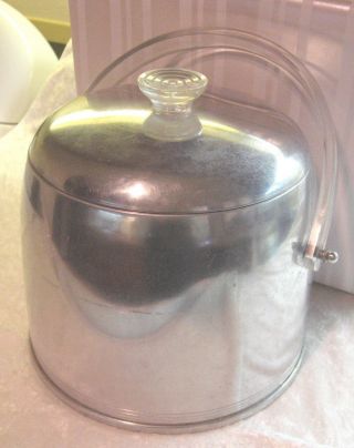 MID CENTURY ESTATE Kromex Aluminum ATOMIC Ice Bucket CLEAR HANDLE 2