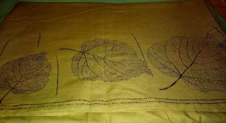 Vintage Linen Tablecloth Green W/brown Silk Screen Printing 60 " X 84 "