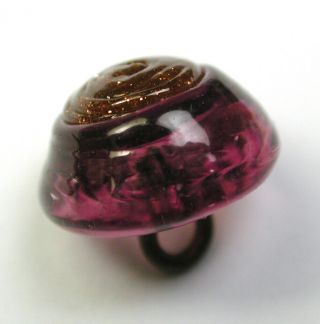 Bb Antique Amethyst Charmstring Glass Button Swirl Back W/ Gold Sparkle 3/8 "