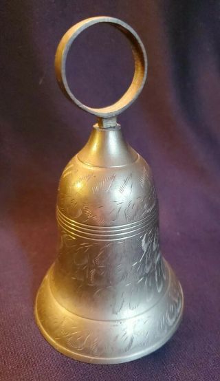 Vintage Solid Brass Bell Floral Etched Design Made In India Approx 5 " Tall