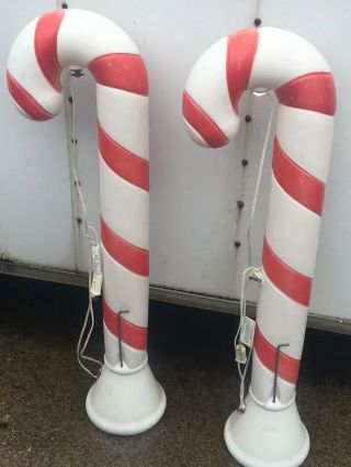 Vintage Blow Mold Candy Canes Set Of Two Grand Venture Christmas Yard Decor Xmas