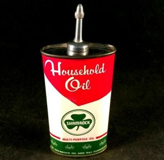 Vintage Shamrock Household Oil Handy Oiler Lead Top Rare Old Advertising Tin Can