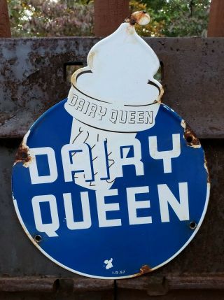 Vintage 1957 Dairy Queen Ice Cream Porcelain Advertising Sign Die Cut