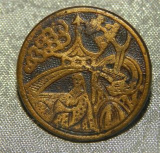 Antique Picture Button Asian Scene Serpent Dragon In Tree 332 - B