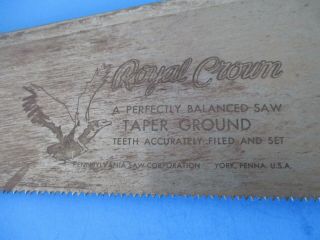 vtg Pennsylvania saw corp.  Royal Crown 20In.  warranted superior 10PPI Hand saw 2