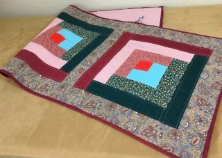 Patchwork Country Quilt Table Runner,  Log Cabin,  Vivid Colors,  Floral Calicos