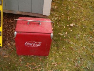 Vintage 1950s Coca Cola Coke Cooler Metal Ice Chest Cooler Embossed