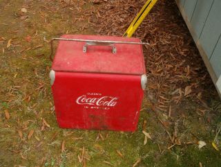 Vintage 1950s Coca Cola Coke Cooler Metal Ice Chest Cooler Embossed 3