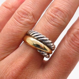 David Yurman 925 Sterling Silver & 750/18k Gold Twisted Smooth Cable Design Ring