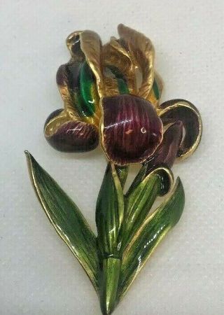 Mfa Museum Of Fine Arts Purple Enamel Iris Pin Or Brooch Gold - Tone Metal Vintage