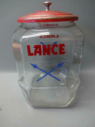 Vintage Lance Glass Jar With Red Metal Lid Store Display
