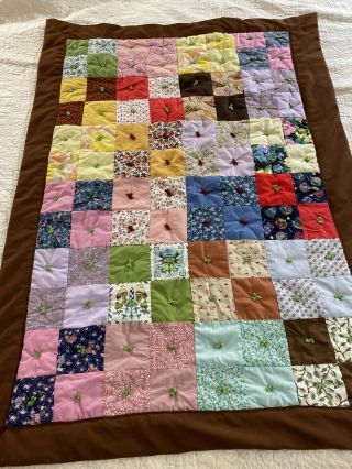 Vintage Handmade 4 Patch Quilt Hand Tied 50 " X 36 "