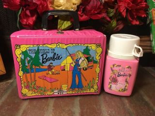 World Of Barbie Pink Vinyl Lunch Box W/thermos Vintage 1972