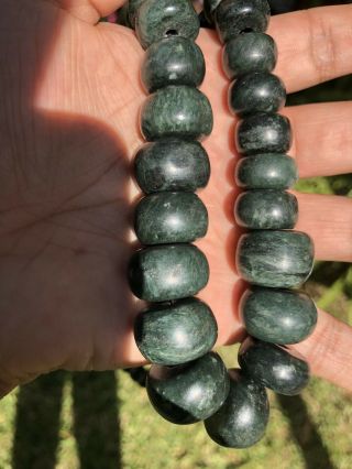 Pre - Columbian Large Jade Necklace From Mexico,  Green Stone Beads