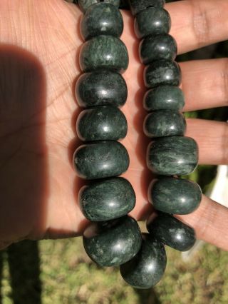 Pre - Columbian Large Jade Necklace From Mexico,  Green Stone Beads 2