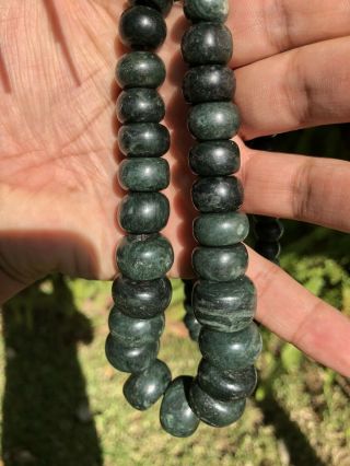 Pre - Columbian Large Jade Necklace From Mexico,  Green Stone Beads 3