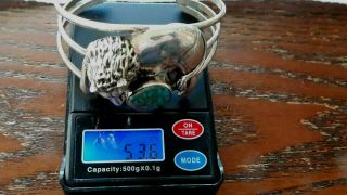 Vintage Native American Sterling Silver LION Turquoise Signed Wide Cuff Bracelet 3