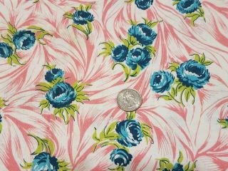 Full Vintage Feedsack: Blue Flowers On Pink And White