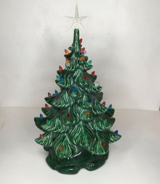 Vintage 1974 Atlantic Mold 19”ceramic Christmas Tree Green With Irredentist Star