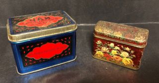 2 Rare Old Antique C.  1900 Russian Imperial Empire Tin Tea Boxes Wisotzky Russia