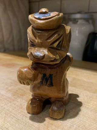 Vtg Carter Hoffman University Of Michigan Wolverine Carved Wood Mascot Football