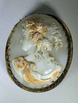 Antique Hand Carved Cameo Brooch Pin