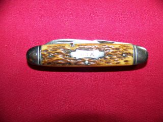 Old Wwii Army Utility Style U.  S.  A.  Camillus Bone 4 Blade Pocket Knife Exc.